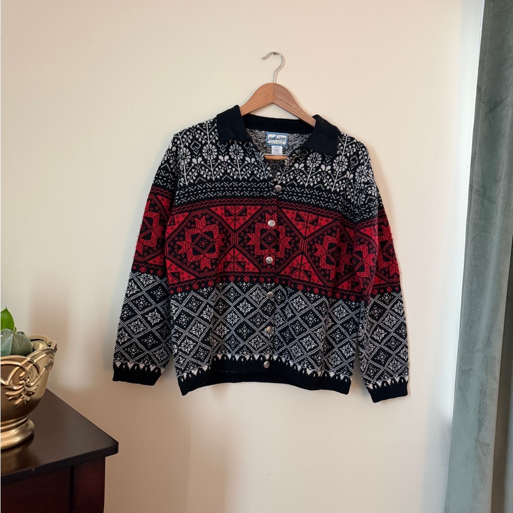 Pendleton Black And Red Patterned Sweater - image 2